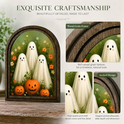 Cute Ghosts Pumpkin Arched Decor, Halloween Sign - color: Cute Ghost Pumpkin Trio