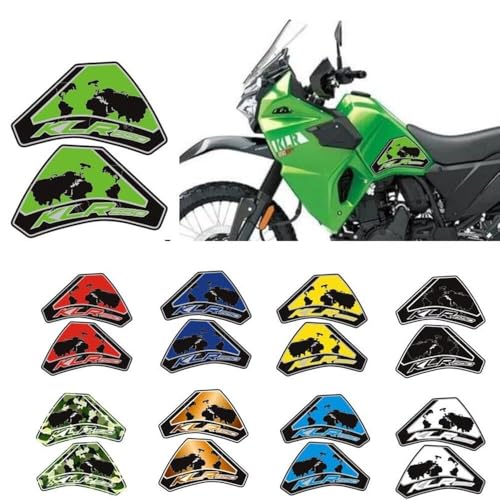 KLR650 Tank PAD Front Side Tank Pad Fuel Stickers Compatible with Klr650 2022-2025 3D Gel Tank Fuel Gip Decal KLR650 Sticker Pad(Green) - color: 144 Green