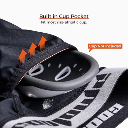 COOLOMG Youth Football Girdle 5 Pad Football Compression Shorts with Cup Pocket Integrated Hip Tailbone Thigh Pads - color: Black, size: X-Large