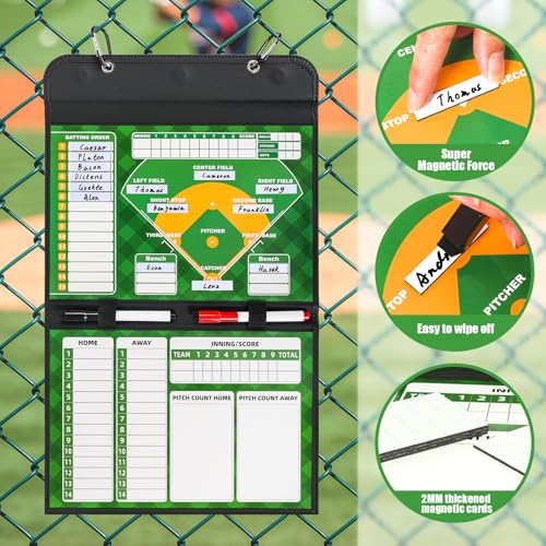AOLEBA Baseball Lineup Board for Dugout,Dry Erase Magnetic Metal Baseball Clipboard for Coaches - style: Folded - Green