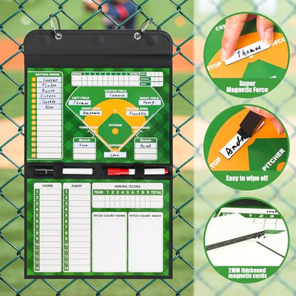 AOLEBA Baseball Lineup Board for Dugout,Dry Erase Magnetic Metal Baseball Clipboard for Coaches - style: Folded - Green