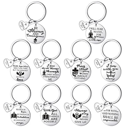 Sinmoe 10 Pcs Christian Keychains Bible Verse, Silver Faith Cross Keyring