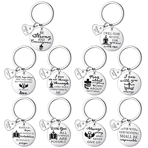 Sinmoe 10 Pcs Christian Keychains Bible Verse, Silver Faith Cross Keyring