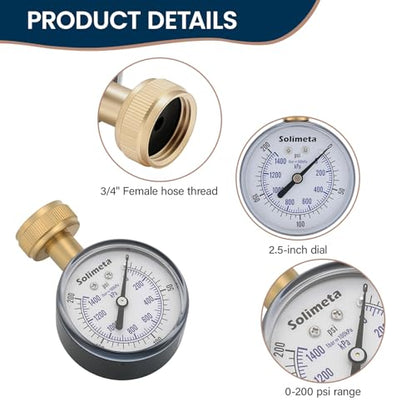 2.1 Gallon Potable Water Expansion Tank With Adjustable Wall Mounting Bracket and 2-1/2" Water Pressure Test Gauge 3/4" FemaleHose Thread,0-200 psi - style: 2.1 gallon with gauge and bracket