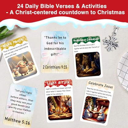 Religious Christian Advent Calendar 2025 for Kids – 24 Mindful Bible Verse Kindness Advent Scripture Activity Cards with Fun Act, Sunday School Christmas Countdown, Jesus Advent Activity for Family
