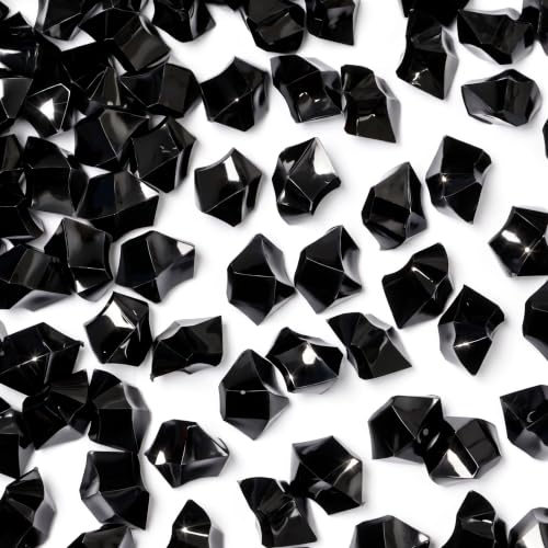 DOMESTAR Black Fake Ice Rocks, 150 PCS Acrylic Crystal for Vase Fillers | Fake Diamonds for Table Centerpieces Party Decor, Fish Tanks Decor Table Scatter DIY Craft Supplies - color: Black