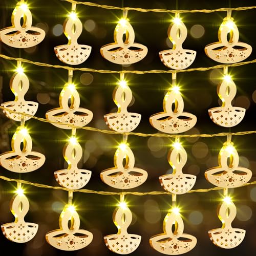 Glooglitter 20 ft 40 LED Diwali Diya String Lights, Warm White, 2 Styles - color: Warm White, style: 2 Styles