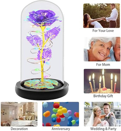 Fvawe Birthday Gifts for Women,Rose Glass Flowers Gifts for Mom,Galaxy Crystal Light Up Rose in A Glass Dome,Presents Girlfriend Wife Sister Grandma Her Anniversary Valentines Mothers Day, Purple - color: Purple Colorful