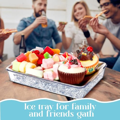 Baderke 6 Set 8.7x5.5'' Small Chilled Serving Tray for Parties with Tongs, Ice Chilled Platter Cold Serving Dish for Charcuterie Dip Fruit Seafood Vegetable Salad Appetizer Shrimp Cocktail(Sliver)
