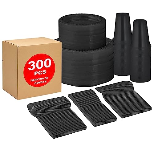Framo 300 Piece Black Disposable Dinnerware Set for 50 Guests - color: Black