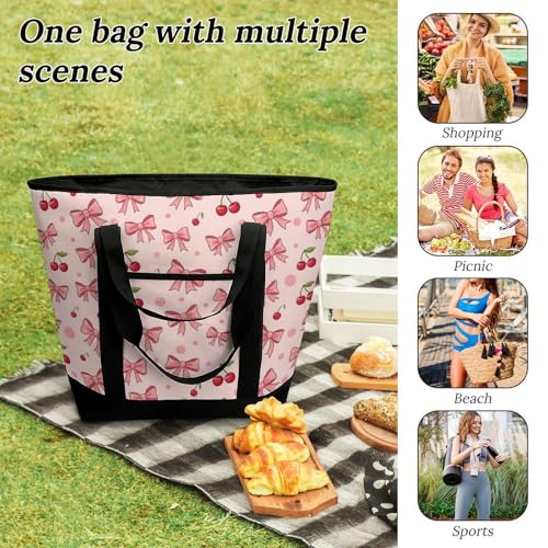 SWEET TANG Cooler Bag Insulated for Travel, Bow Cherry Pink Food Delivery Cooler Bag for Beach, Travel, Picnics - color: Pattern 83
