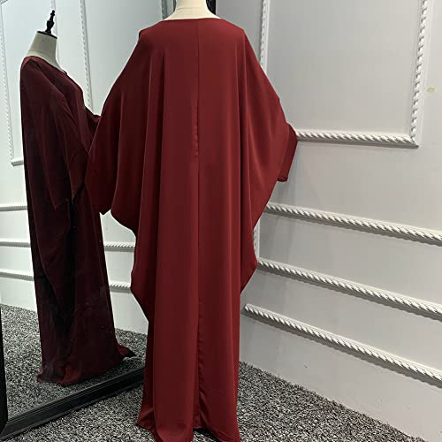 Muslim Dress for Women Pakistani Kaftan Abaya Robe + Hijab Arabic Islamic Prayer Clothes Dubai Outfits - color: Dark Red Set