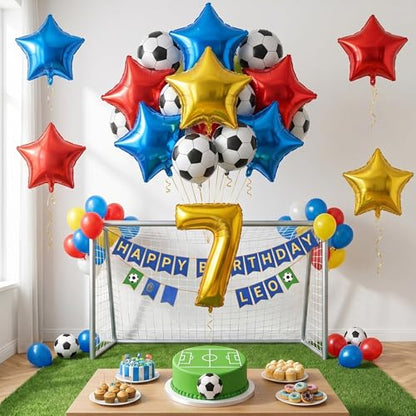 Blue Red Gold Foil Balloons Star 12 Pcs, 18 Inch Large Metallic Royal Blue Red and Chrome Yellow Star Shaped Helium Balloons for Kids Birthday Soccer Sport Themed Graduation Baby Shower Fathers Day - color: Blue Red Gold