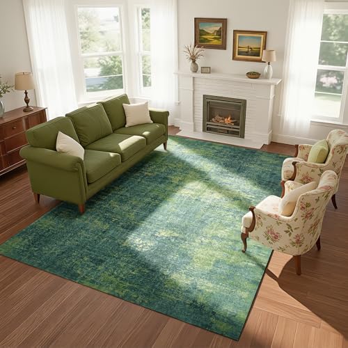 8x10 Green Washable Area Rugs for Living Room,Bedroom,Dining Room,Playroom - color: Dark Green-light Green-light Cyan, size: 8' x 10' (Rectangular)