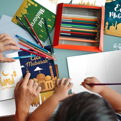 PARSUP 100 Pack Eid Mubarak Cards, Islamic Ramadan Card Paper Greeting Cards Ramadan Mubarak Decorations with 20 Envelopes & Eid Mubarak Stickers for Party Supplies Celebration