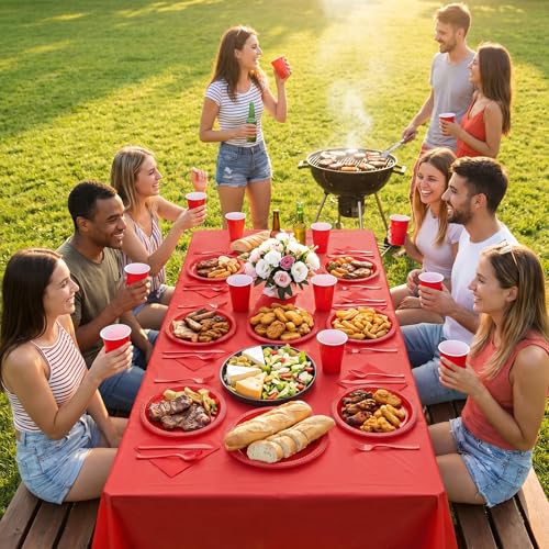 Tinybee 352 Pcs Red Plastic Plates, Disposable Dinnerware Set for 50 - color: Red