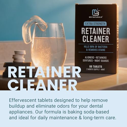 Retainer Cleanser Tablets Cleaner, Removes Odors Discoloration Stains and Plaque 2 Month Supply Denture Cleansers Retainers Mouth Guards Denture Bath Mint by M3 Naturals (Pack of 2) - size: 60 Count (Pack of 2)