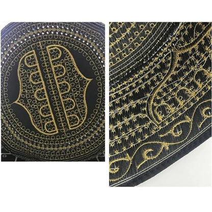 RUIXIA Men Boys Muslim Prayer Kufi Hat Skull Cap Embroidery Islam Kufi Headware takke Praying Beanie Hat Kofia Topi Hat - color: Gold/Black-adults