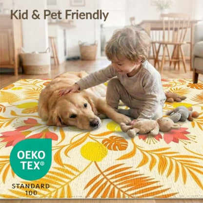 5'x7' Washable Bohemian Monstera Area Rug, Cream Non-Shedding Pet Friendly Carpet Easy Care Kids Safe Mat for Small Living Room, Playroom, Bedroom | Ref:1991794 - color: Beige/Pattern 14, size: 5' x 7' (Rectangular)