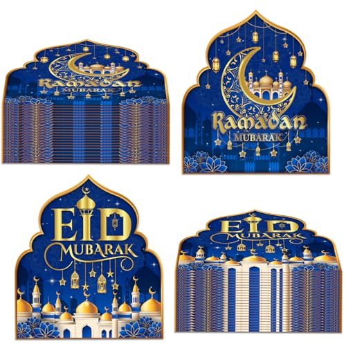 40 Pack Ramadan Eid Mubarak Party Supplies Disposable Eid Mubarak Napkins 2 in 1 Ramadan Eid Mubarak Napkins Eid Mubarak Decorations Ramadan for Eid Party Supplies (6.5X6.5 in) (Blue)