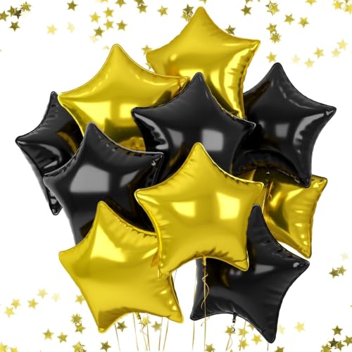 18 Inch Black Star Balloons, 10 Pcs Black Gold Star Shape Foil Balloons - color: Gold Black