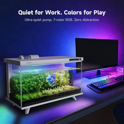 M1 5.3 Gallon Smart Fish Tank, App-Controlled Betta Aquarium Starter Kit | Integrated Lid with Auto Feeder, Full Spectrum LED, Temp Display, Dual Filtration, Quiet Pump for Desktop, White - color: White