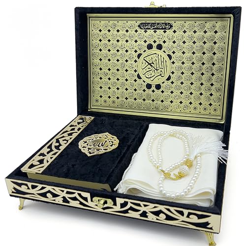 Modefa Ikra Muslim Islamic Keepsake Turkish Gift Set Holy Quran in Arabic - Ikra With Hijab and Tesbih (Black) - color: Black