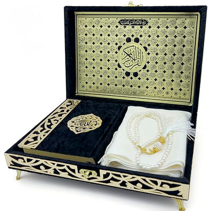 Modefa Ikra Muslim Islamic Keepsake Turkish Gift Set Holy Quran in Arabic - Ikra With Hijab and Tesbih (Black) - color: Black