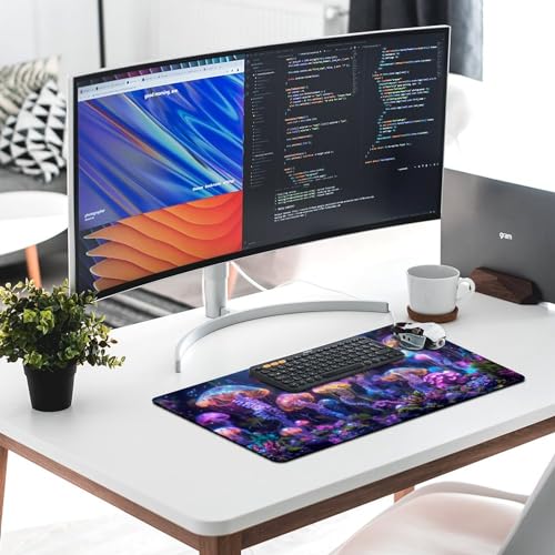 KeKee Colorful Sea Aquarium Neon Jellyfish Octopus Mushrooms Large Mouse Pad Gaming Mousepad Desk Pad for Keyboard and Mouse Mat Non-Slip Base 40X75cm, Style - size: 40X75cm