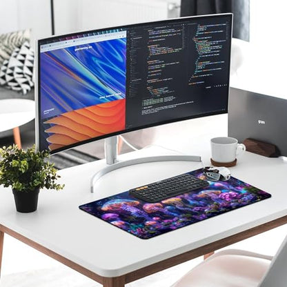 KeKee Colorful Sea Aquarium Neon Jellyfish Octopus Mushrooms Large Mouse Pad Gaming Mousepad Desk Pad for Keyboard and Mouse Mat Non-Slip Base 40X75cm, Style - size: 40X75cm