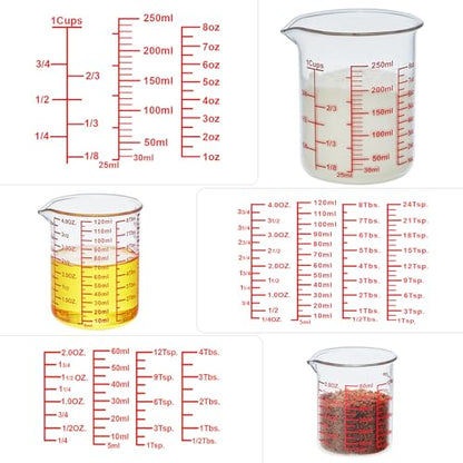 Ackers High Borosilicate Glass Measuring Cup Set with Pour Spout,60ml(2OZ),120ml(4OZ), 250ml(8OZ) Glass Measuring Beaker for Kitchen or Restaurant, Easy to Read - size: 60ml/120ml/250ml Measuring Cup Set