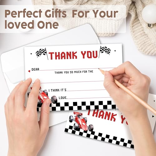 Kids Thank You Cards with Envelopes, Race car Theme Fill in the Blank Thank You Notes for Kids, Toddler Stationery Set, Ideal for Birthday Party, Graduation & School Gag Gifts - B09 - color: Race car Style