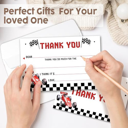 Kids Thank You Cards with Envelopes, Race car Theme Fill in the Blank Thank You Notes for Kids, Toddler Stationery Set, Ideal for Birthday Party, Graduation & School Gag Gifts - B09 - color: Race car Style