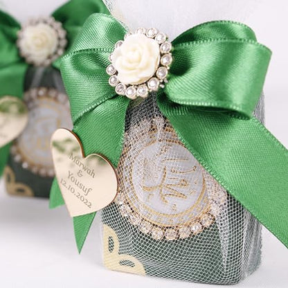 IEF Pack of 5 Personalized Mini Quran Islamic Party Favors, Velvet Mini Quran Decorated with Tulle Islamic Muslim Gift for Special Occasions