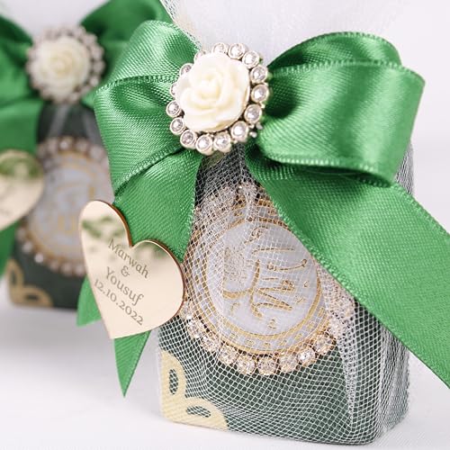 IEF Pack of 5 Personalized Mini Quran Islamic Party Favors, Velvet Mini Quran Decorated with Tulle Islamic Muslim Gift for Special Occasions