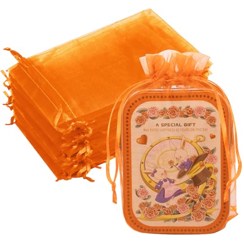 50PCS Organza Bags 6x9 Orange Large Gift Bags Cute Mesh Pouches Drawstring Sheer Baggies for Candy Jewelry Sachet Birthday Wedding Treats Halloween Gifts Wrapping & Small Business - color: Orange