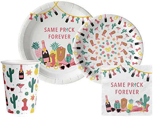 Bachelorette "Same Prick Forever" Tableware Pack: Disposable Paper Plates, Napkins and Cups Set for 20 - color: Bachelorette: Same Prick Forever