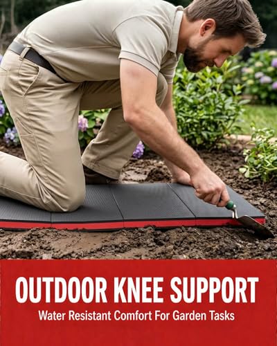 Folding Kneeling Pad, 1 Inch Thick Compact Mechanic Mat, Red | 47.24 x 15.74 Inch 6-Panel Firm Foam Pad with Carry Handle, Water-Resistant Textured Surface for Garage and DIY Work - color: Red