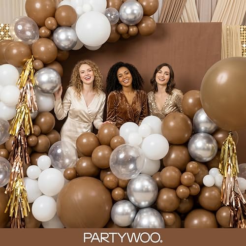 PartyWoo 브라운 풍선 152피스 다양한 사이즈 45.7cm(18인치), 30.5cm(12인치), 25.4cm(10인치), 12.7cm(5인치) 보헤미안 뉴트럴 가을 커피 탠 풍선 아치 키트 화환 생일 소년 베이비 샤워 정글 사파리 가을 파티 장식 브라운-F09 - color: 브라운-f09