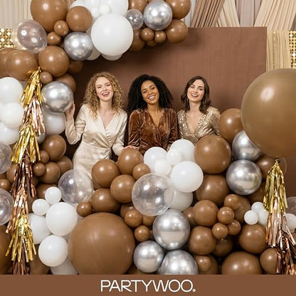 PartyWoo 브라운 풍선 152피스 다양한 사이즈 45.7cm(18인치), 30.5cm(12인치), 25.4cm(10인치), 12.7cm(5인치) 보헤미안 뉴트럴 가을 커피 탠 풍선 아치 키트 화환 생일 소년 베이비 샤워 정글 사파리 가을 파티 장식 브라운-F09 - color: 브라운-f09