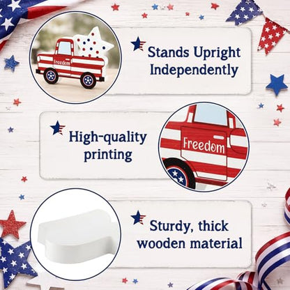 Yousoontic 7 Pcs 4th of July Tiered Tray Decor Set, Patriotic Wooden Table Decorations with Bead Garland, Rustic Farmhouse USA Independence Day Decor for Kitchen, Tabletop, Mantel - style: 4th of July