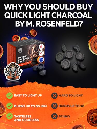 Charcoal Discs to Burn Incense - 200 pcs Charcoal for Incense Burning - 33 mm Most Quick Light Coals Tablets by M. ROSENFELD - 33 mm Resin Burner Rolls – Pack of 200 Instant Fire Coal Tablets - color: 200 Charcoal Discs