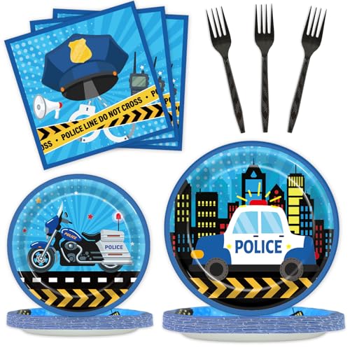 100 Pcs Police Party Plates and Napkins Party Supplies Police Birthday Party Tableware Set Police Officer and Car Party Decorations Favors for Police Theme Party Serves 25 - style: Police