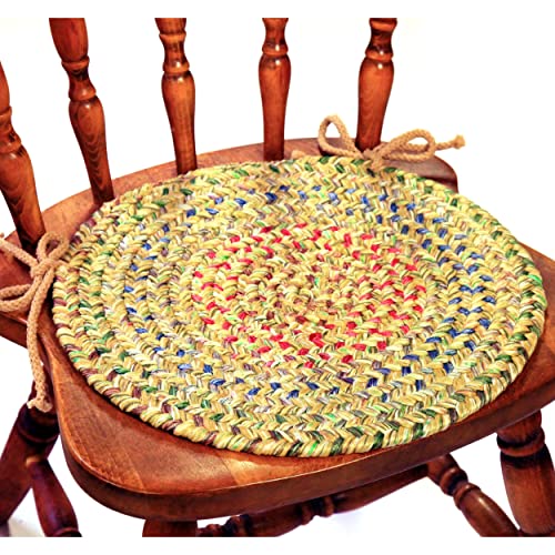 Rhody Rug Sophia SO65 Moss Green 15" x 15" Chair Pad Set-of-4 - Round Chair Cushion with Ties for Round Shaped Patios, Dining Room Seat - Seat Cushions, Ideal as Home Decor - Made in USA