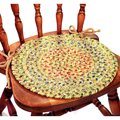 Rhody Rug Sophia SO65 Moss Green 15" x 15" Chair Pad Set-of-4 - Round Chair Cushion with Ties for Round Shaped Patios, Dining Room Seat - Seat Cushions, Ideal as Home Decor - Made in USA