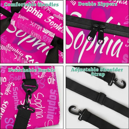 Personalized Gym Bag Kids Girls Business Trip, Deep Pink Color | Custom Name Carry On Weekender Gymnastics Dance Bag for Women Traveling - color: Color 14