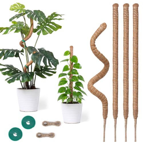 48" Moss Pole Monstera Plant Support, 4 Pack, Bendable Plant Stakes Made of Real Coco Coir Support for Climbing Indoor Plants, Tall Moss Stick Trellis for Potted Climbers - size: 4 Pack (48in)
