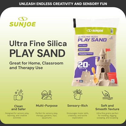 Sun Joe Silica Play Sand for Sandbox, Sensory Table & Gardens, PLYSAND20 | 20 Lb Bag - Indoor & Outdoor Craft Accessory for Molding, Digging & Sculpting, PLYSAND20 - size: 20 lb