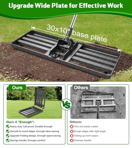 Lawn Leveling Rake 30x10, 6.2FT Heavy Duty Yard Leveler for Dirt & Soil | 30x10" Mn Steel Plate Levels Dirt, Soil & Sand, Stainless Adjustable Long Handle , Garden & Golf Course Leveling