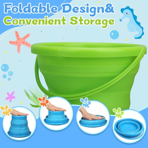 Foldable Beach Sand Toy Bucket for Kids Adults, Jumbo Collapsible Sandbox Bucket, Foldable Pail with Mesh Bag, Multi Use for Garden Beach, Camping, Easter Basket Gift, Fishing, Travelling 3PCS - style: Round